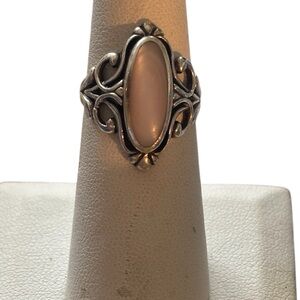 Silver Mother of Pearl Vintage Ring with Ornate Design